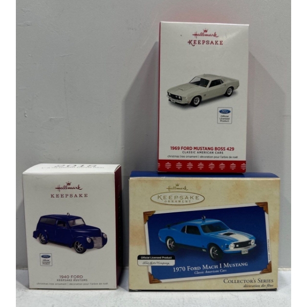 Vehicles- 1969 Mustang Boss 429, 1940 Ford, 1970 Mach I Mustang Hallmark Ornaments 