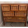 Image 5 : Wood & Metal Coffee Table w/ Storage (26D, 48L, 19T) w/ Wicker Shelf (Contents Incl. Some Damage)