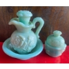 Image 3 : Avon Jadeite Mustache Scuddle Crystal Stemware Candy Dish Vase & China Tea Cup w/ Saucer
