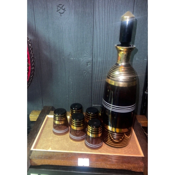 Plum & Gold Liquor Decanter Set & Decorative Tray