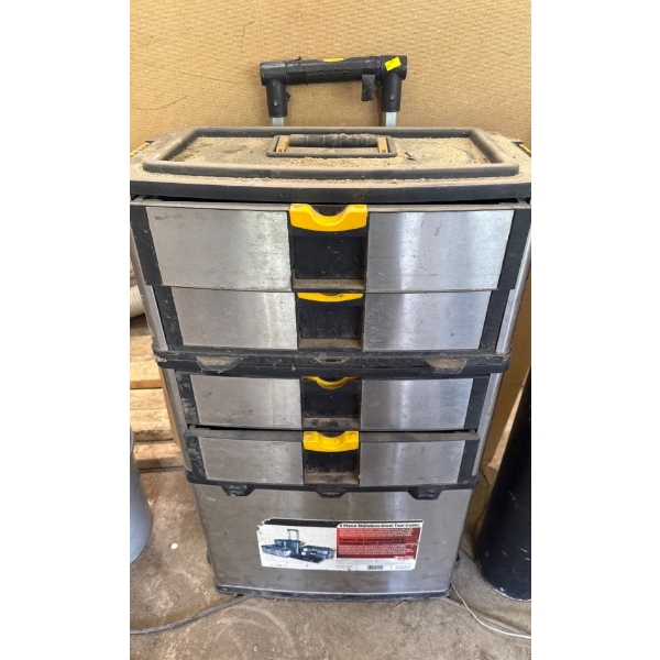 Steel Tool Caddy (one clip missing) Incl Contents (Stanley IntelSensor), DeWalt Blades & More 