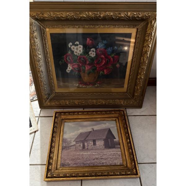 Beautiful Needlepoint Floral Art 26L In A Gold Gilt Antique Frame & More