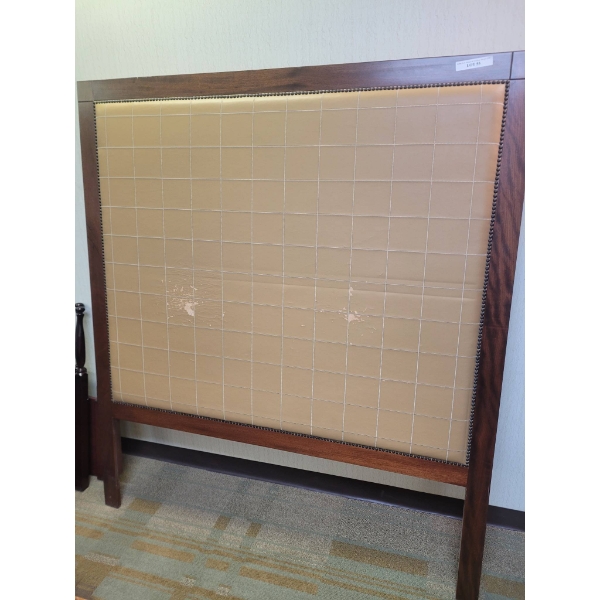 Wooden Bed Headboard with Upholstered Tan Panel