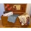 Image 2 : Large Vintage Wooden Chest Full Of Multi Styles of Blankets  50w x 26d x 24 tall