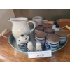 Image 1 : Assorted Blue & Grey Spice Jars, Salt/Pepper Shakers, Pitcher & more. Pitcher 4 1/2 dia, 6 h