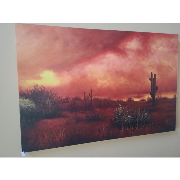 Print of Cactus in Desert 36 X 24, Paint on Canvas 