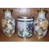 Image 1 : Two Enamel Vases and 1 Enamel Decorative Jar.  Vases 5 1/2 h