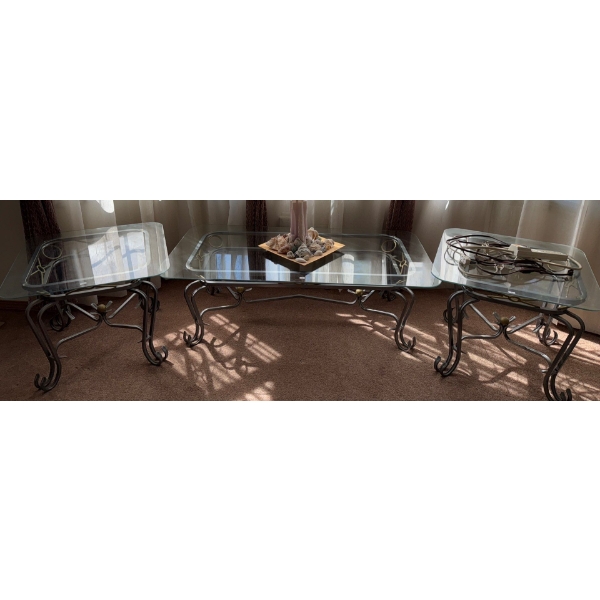 3 Piece Metal & Glass Coffee Table Set 20T
