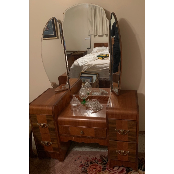 Gorgeous Recessed Vanity w/ Wing Mirrors & Original Stool 44x65 