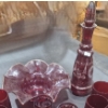 Image 2 : Red Glassware Inclu: Scalloped Edge Bowl 10" Diameter, Wine Glasses, Decanter, Glasses