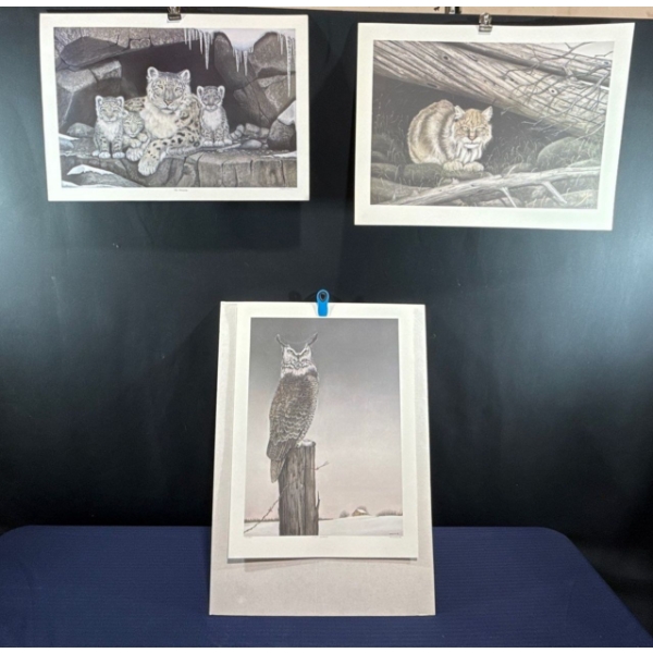 Alex Halliburton Feline Sanctuary 15Tx22.5W, The Intrusion 14.5Tx22W, Silent Sentinel 22Tx16W Prints