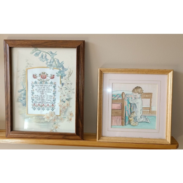 Religious Art - Needlepoint (13x16) & Boy Praying Stencil/Watercolor By Linda 92' 