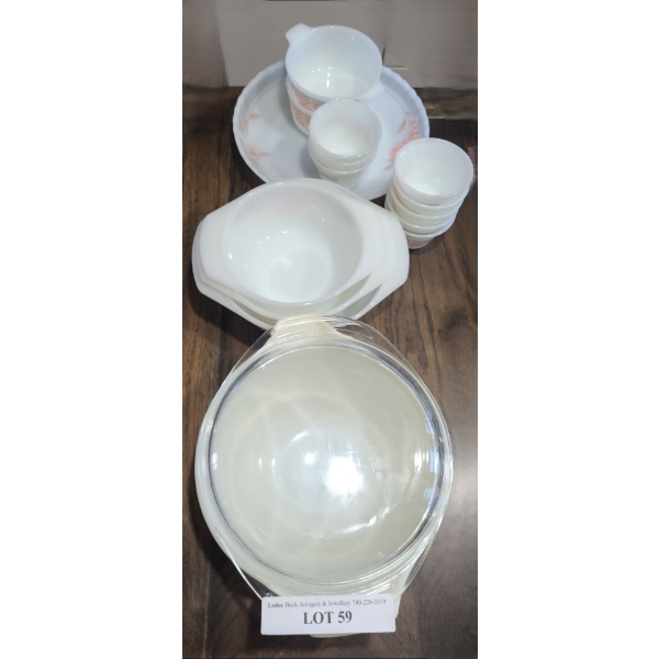 IndoPal Bowls, Plate, Custard Cups & Pyrex Serving Dish w Lid