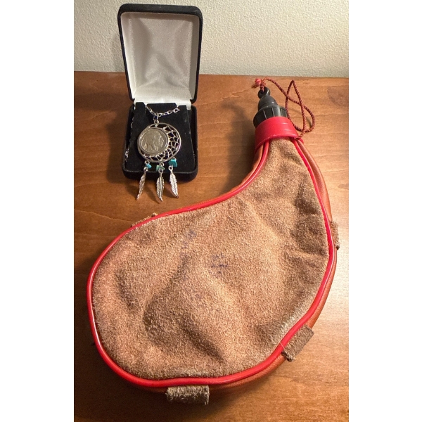 Collectible American Buffalo Nickel Dream Catcher Coin Pendant Stansport Spanish Wine Bota 