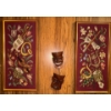 Image 1 : Trendy Handmade Embroidered Wall Art w/ Two Small Traditional Wooden Masks 27"tall + 6"tall