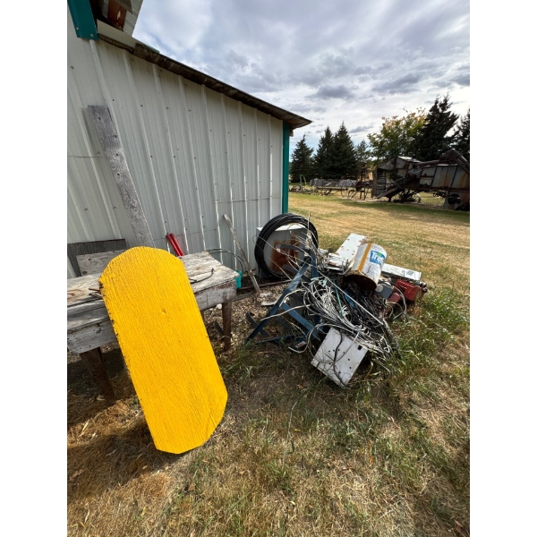 wooden table, wiring, sheathing and miscellaneous items