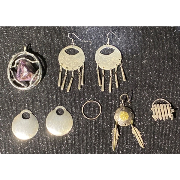 Stamped Sterling Silver Earrings and Pendants 68.5 Grams