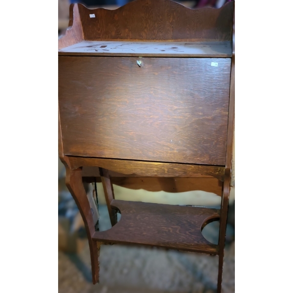 Vintage Wooden Standing Desk/ Hall Cabinet w/ Lockable Front (Key Included) 26 W, 13 D, 53 T 