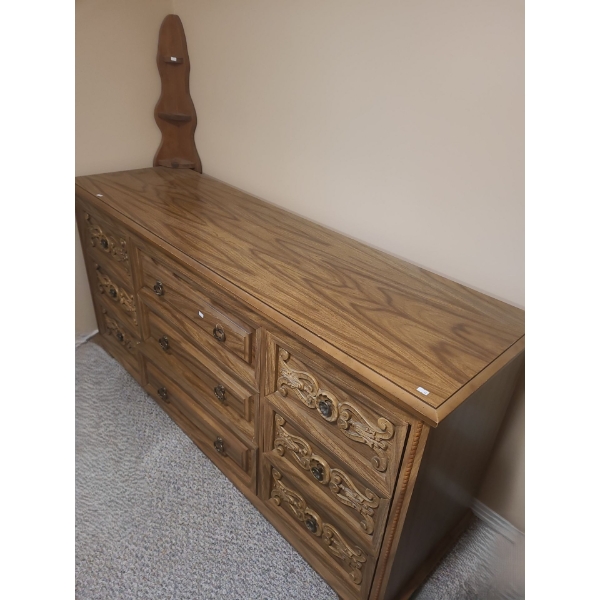 Morissette & Frere 9 Drawer Wooden Dresser 68 X 20 X 32, Small Corner Shelf Included