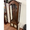 Image 1 : Traditional Style Tuscan Finish Wood Churro cabinet with a curved top and lower storage drawers ligh
