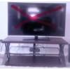 Image 1 : Dark Wood and Metal TV Stand With Glass Middle Shelf