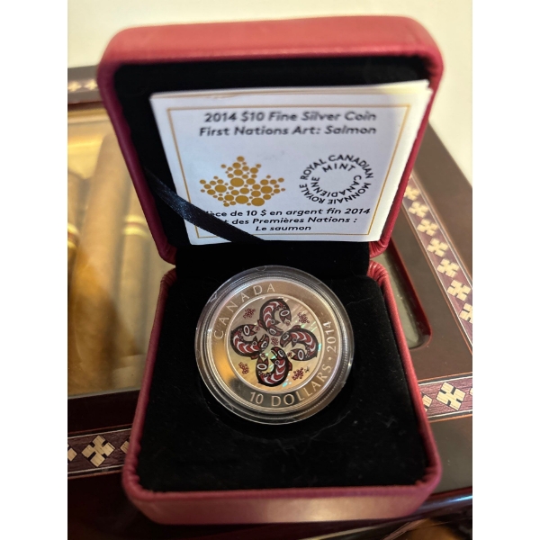2014 $10 First Nations Art: Salmon - Pure Silver Coin