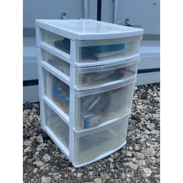 Gracious Living Four-Drawer Plastic Storage Cart with Contents