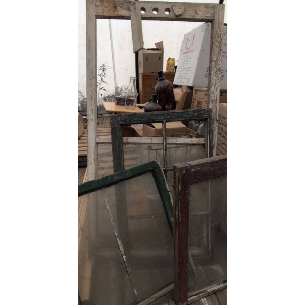 Old Painted Wooden Window Frames with Glass Panes