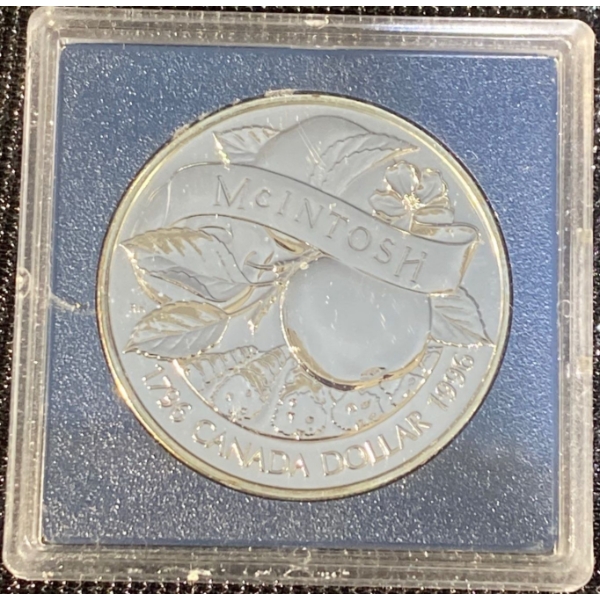 1996 McIntosh Apple Canadian Dollar Silver Proof Coin 