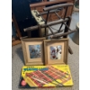 Antique spinning loom with two vintage frame pitchers and a spears vintage weaving loom size 4 weave