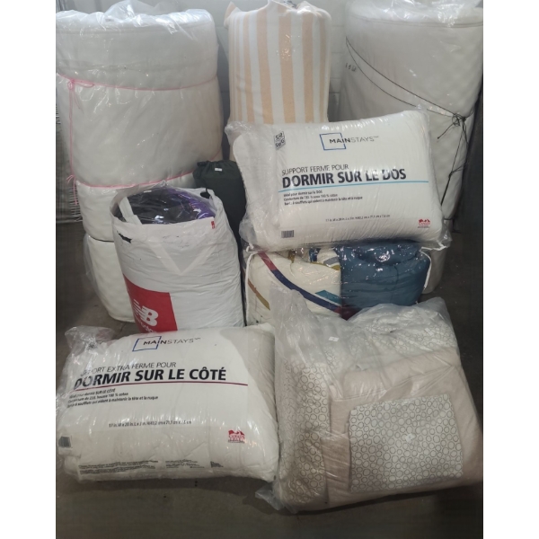 Three Twin Mattresses, Side and Back Sleeper Pillows, Bedding