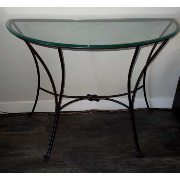 Pier 1 Imports Half-Moon Console Table-Wrought Iron Base & Glass Top 32x17x34tall