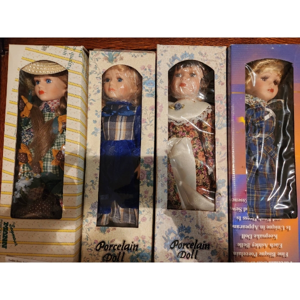 Four Hand-Painted Porcelain Dolls in Original Packaging, Approx. 16 Tall