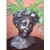 Image 1 : Ceramic Planter of Woman w/ Rose Crown 12 W, 15 T, Includes Artificial Fern Stems