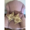 Image 2 : Pastel Pink Arm Chair 29x31x33  w/ Oak Bottem Ottoman & Decorative Accent Pillows 