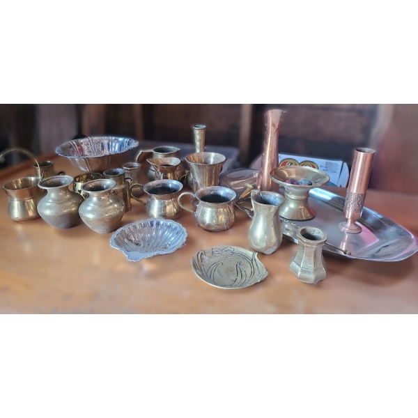 - Assorted Metalware Incl: Tray 17 x 8.5, Bowl, Small Vases and More!
