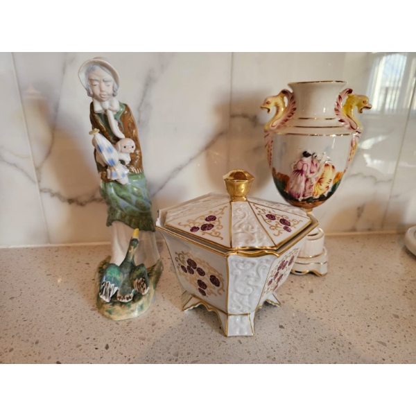 Woman Holding A Duck Figure At The Base Characteristic Of Porcelain Manufacturers , Capodimonte Vase