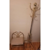 Image 1 : Brass Tone Coat Rack and Armchair with Upholstered Seat