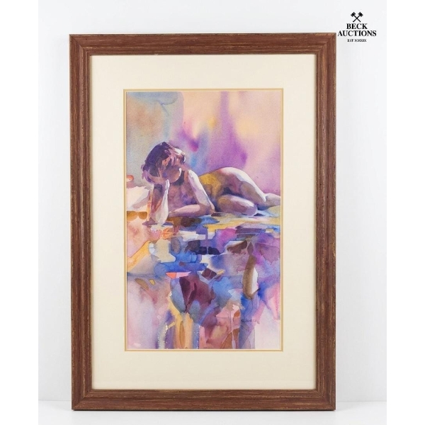 Vintage Watercolor Painting Featuring A Modern Figural Theme , 21''INCHES WIDTH , 30''INCHES HEIGHT