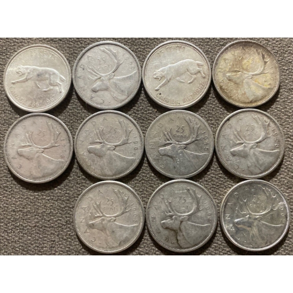 Canadian 25-cent Pieces 80% Silver 64.13 Grams