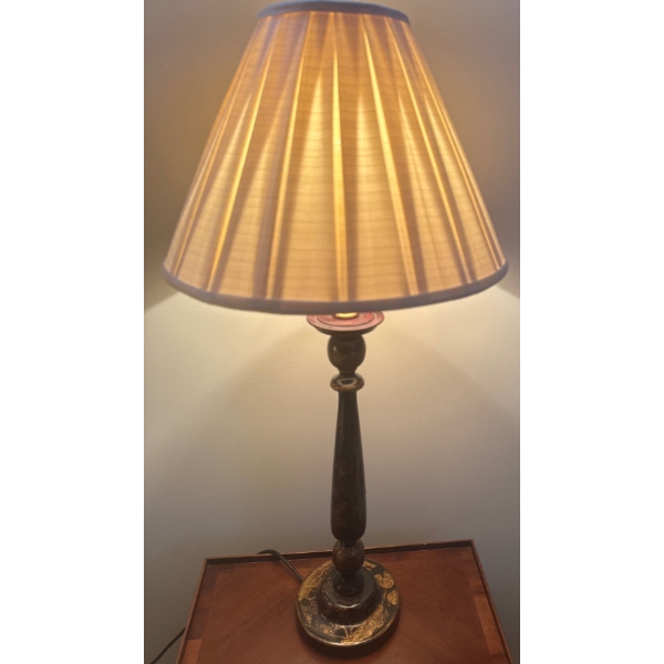 Late Victorian Italian Antique Table Lamp w/ Knife Pleated shade 