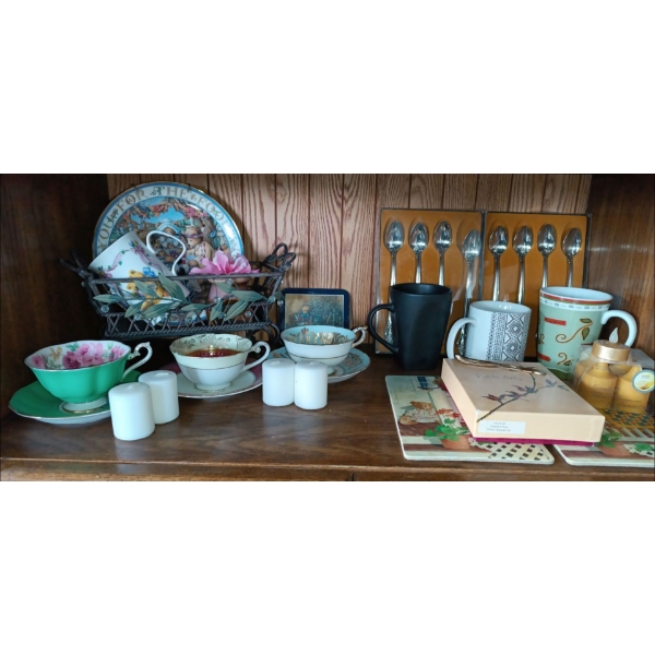Assortment Of Home Decor  Spoons, Tea & Coffee Cups, Basket, Candles & More