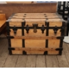 Image 1 : Vintage Wood and Black Metal Trunk, Lock Needs Replacing - 26"H x 36"W x 22"D