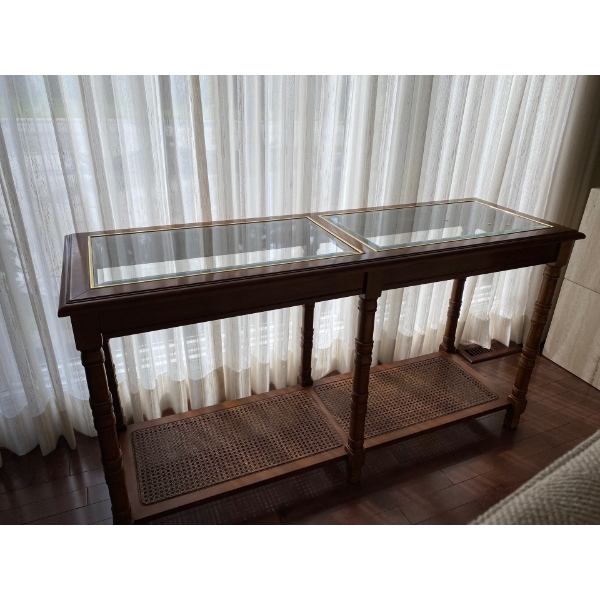 Glass & Wood Side Table 17D x 50L x 27T