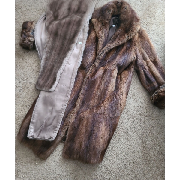 Fur Coat and Faux Fur Scarf
