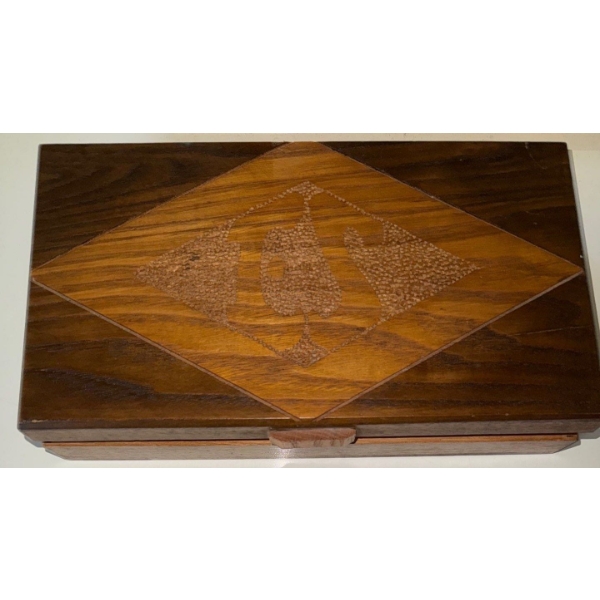 Wooden Jewelry Box w/ Contents 10x2
