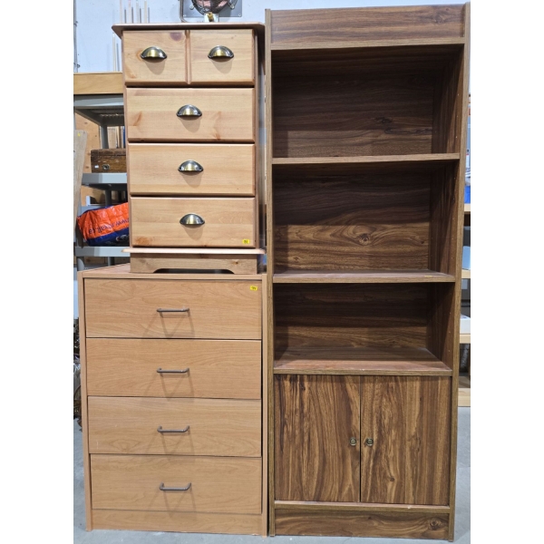 Storage Shelf + 2 Dressers Bundle (all show some wear)