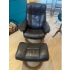 Norwegian Leather Chair & Footrest Stressless by Ekhornes, Norway, genuine leather and teak