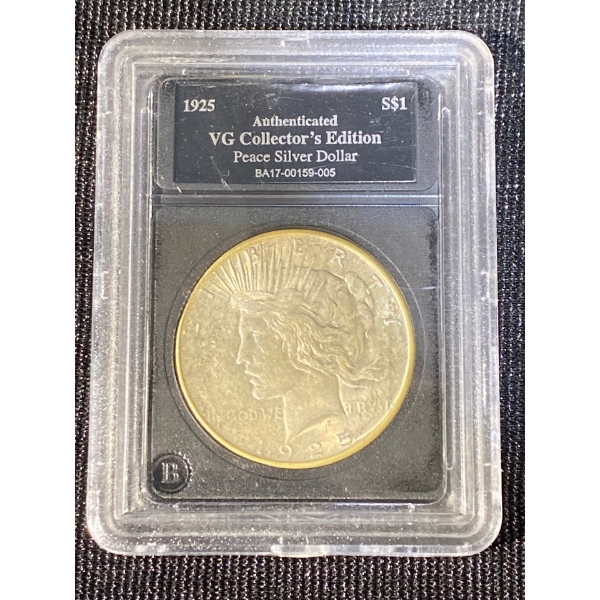 1925 Authenticated VG Collectors Edition Peace Silver Dollar American Coin