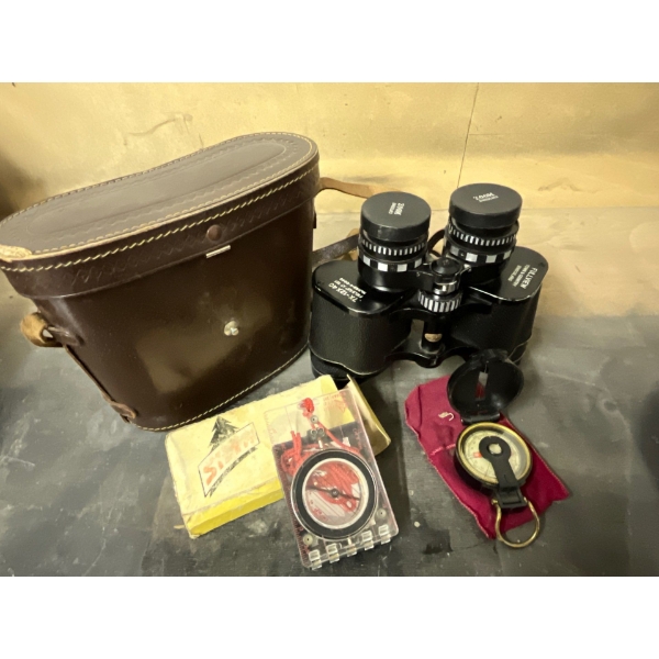 Pair Of Vintage Binoculars Town & Country 7x-12x40 Antique Engineer Compass & Silva Ranger Type 15T 